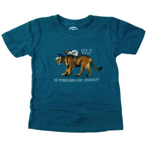 dark teal toddler t-shirt Back to School The Pennsylvania State University lion with backpack